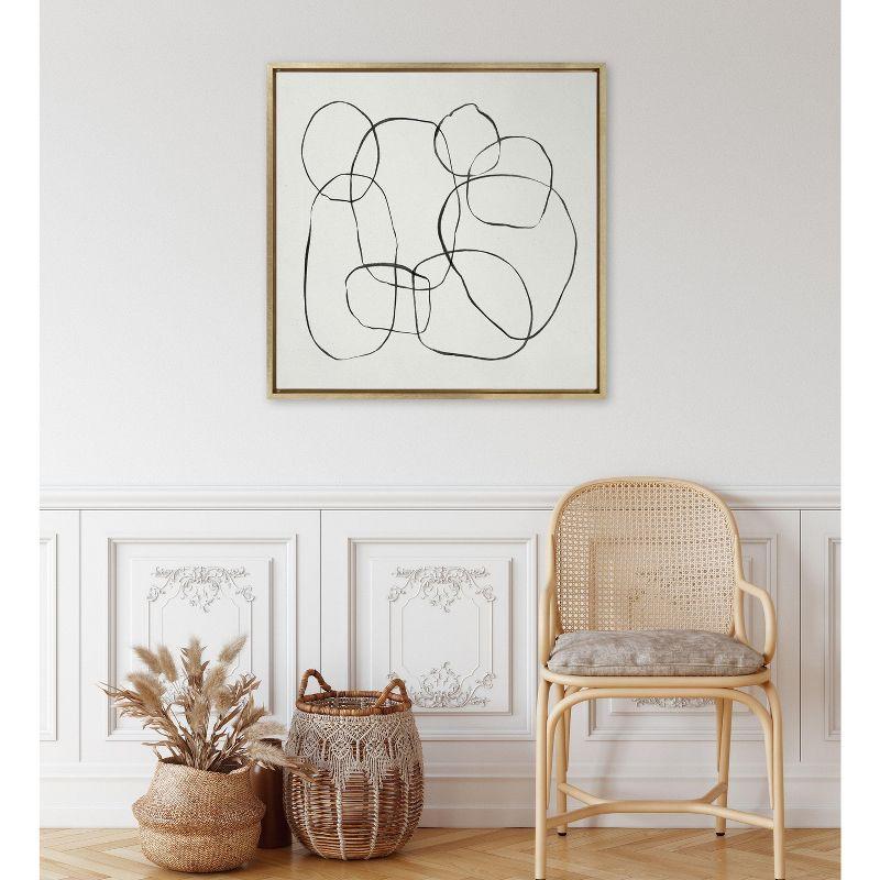 Kate and Laurel Sylvie Dancing Circles Framed Canvas by Teju Reval of SnazzyHues, 30x30, Bright Gold