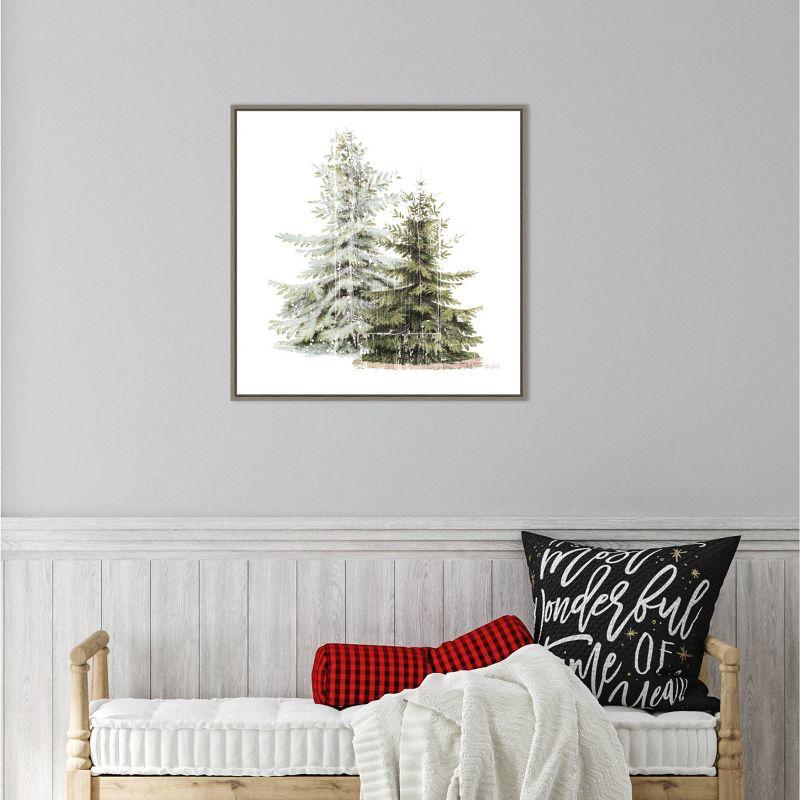 22" x 22" Vintage Wooded Holiday Trees in Snow Framed Wall Canvas Brown - Amanti Art