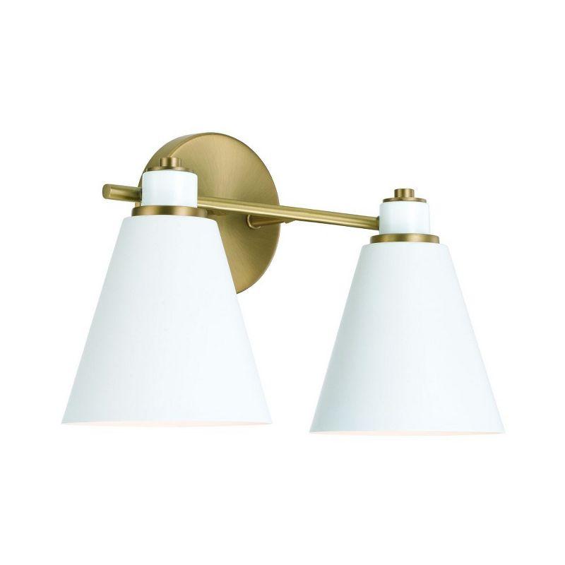 Aged Brass and White 2-Light Metal Vanity Sconce