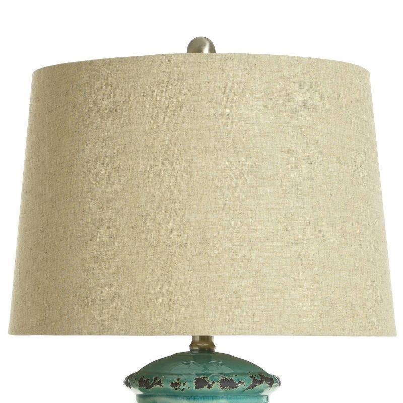 Turquoise Ceramic Table Lamp with Beige Hardback Linen Shade - StyleCraft: Rustic Bohemian Decor, No Assembly, UL Listed