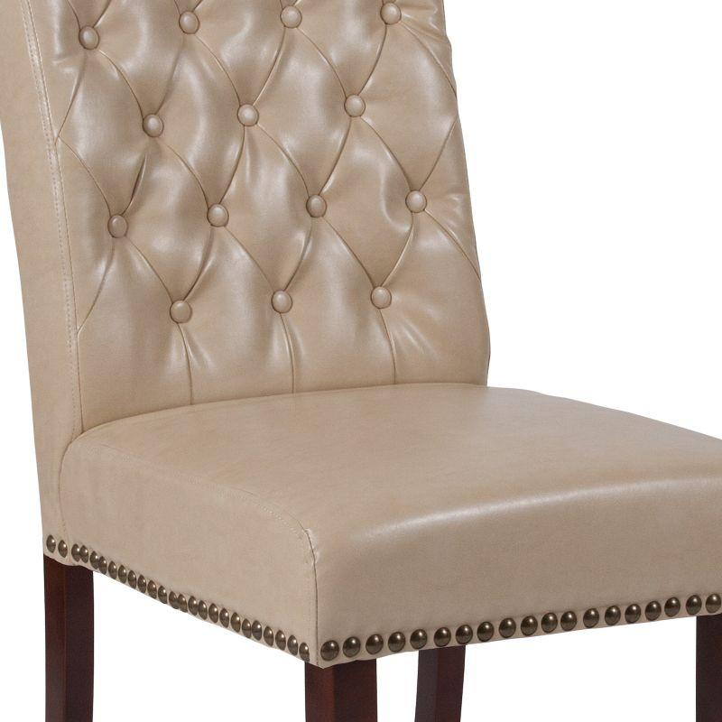 Beige Tufted Parsons Side Chair with Walnut Legs