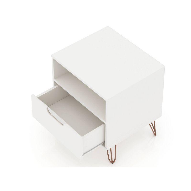 Manhattan Comfort 1.0 Rockefeller Nightstand White: Modern Bedside Table with Storage & Shelving