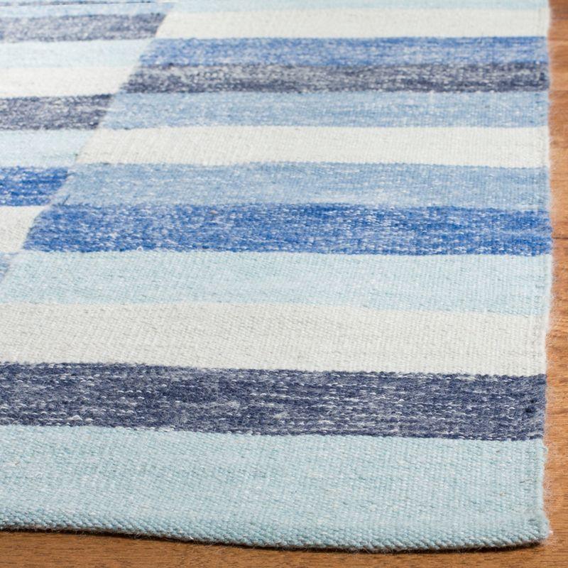 Southwestern Vibe Blue Stripe Handwoven Wool & Cotton Kids Rug 8'x10'