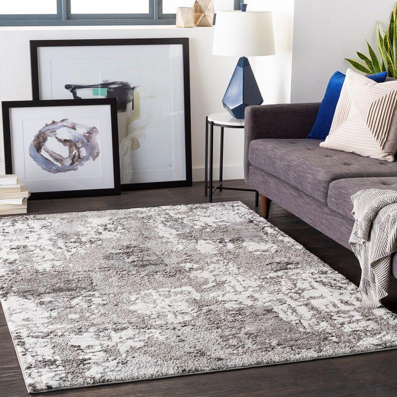 Ciel Hand-Knotted Round Gray Abstract Synthetic Area Rug