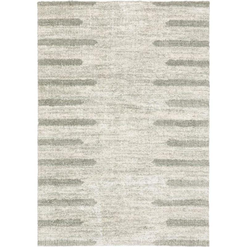 Ivory and Grey 5x8 Rectangular Wool Shag Rug