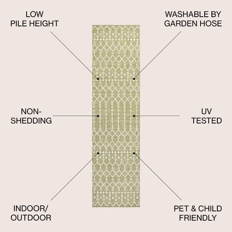 2' x 10' Ourika Moroccan Geometric Textured Weave Indoor/Outdoor Runner Rug, Light Green/Cream - JONATHAN Y
