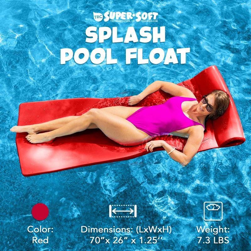 TRC Recreation Splash 1.25 Inch Thick Foam Outdoor Swimming Pool Float Mat Large Adult Lounger with Built-In Roll Pillow, Red