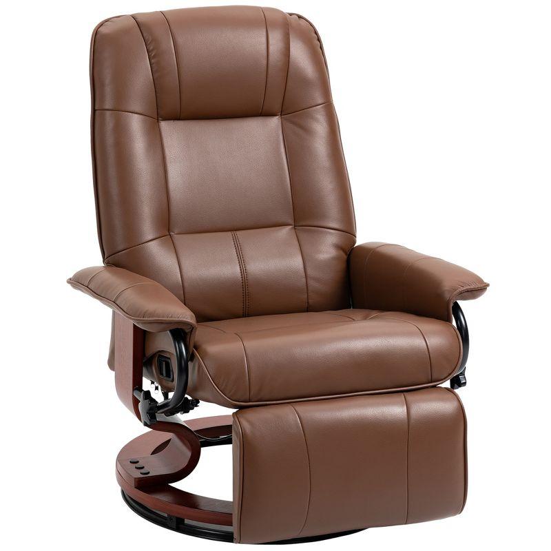 HOMCOM Faux Leather Manual Recliner, Adjustable Swivel Lounge Chair with Footrest, Armrest and Wrapped Wood Base for Living Room