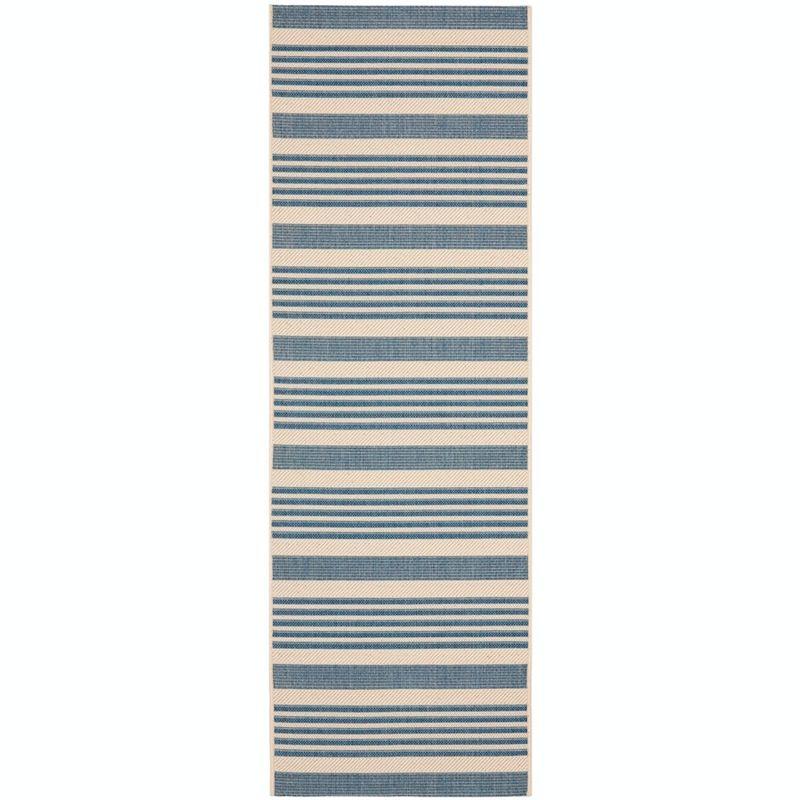 Beige & Blue Striped Easy-Care Synthetic Runner Rug, 2'3" x 10'