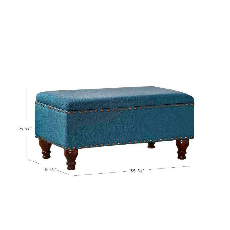 Elegant Nailhead Trim Storage Ottoman Bench in Linen-Blue