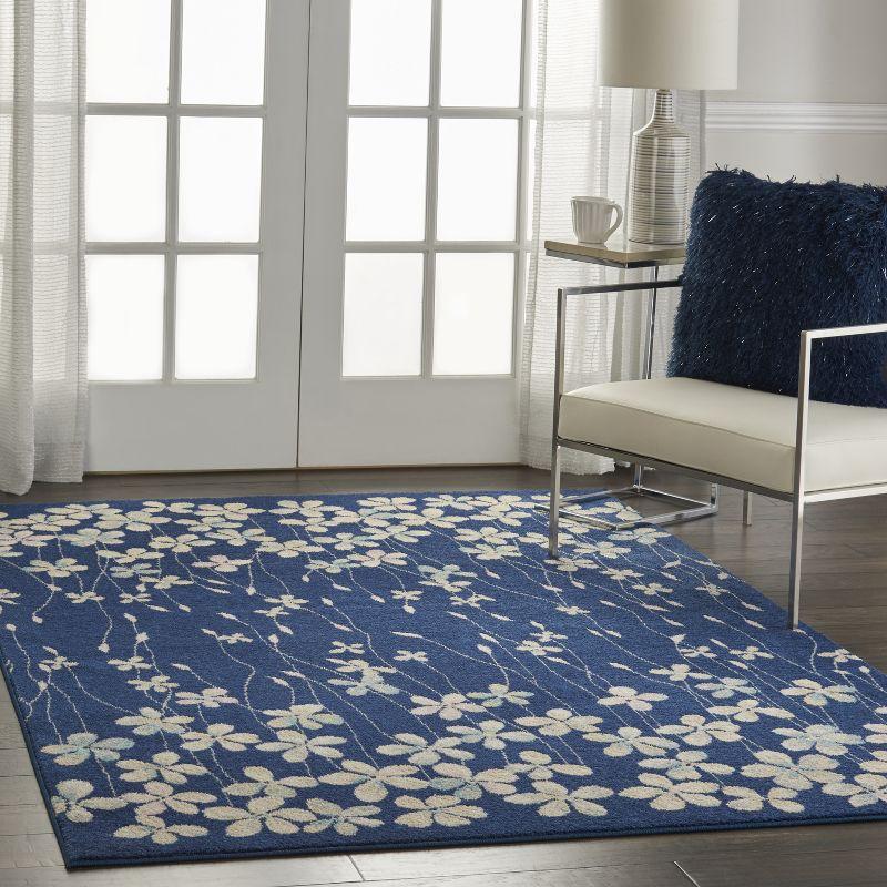 Navy Floral Whisper Rectangular Viscose 2' x 4' Area Rug