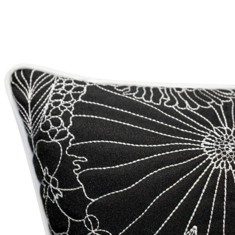 Embroidered Fine Line Floral with Welt Indoor/Outdoor Throw Pillow - Edie@Home