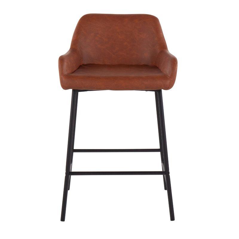 Set of 2 Daniella Metal/Faux Leather Counter Height Barstools Black/Camel - LumiSource: Padded, With Back, Fixed Height