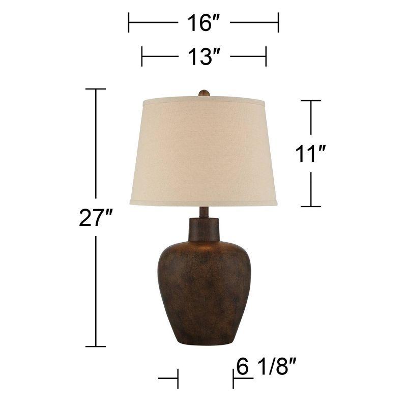 Regency Hill Glenn Rustic Farmhouse Table Lamps 27" Tall Set of 2 Dark Terra Cotta Tapered Fabric Drum for Bedroom Living Room Bedside Nightstand Home