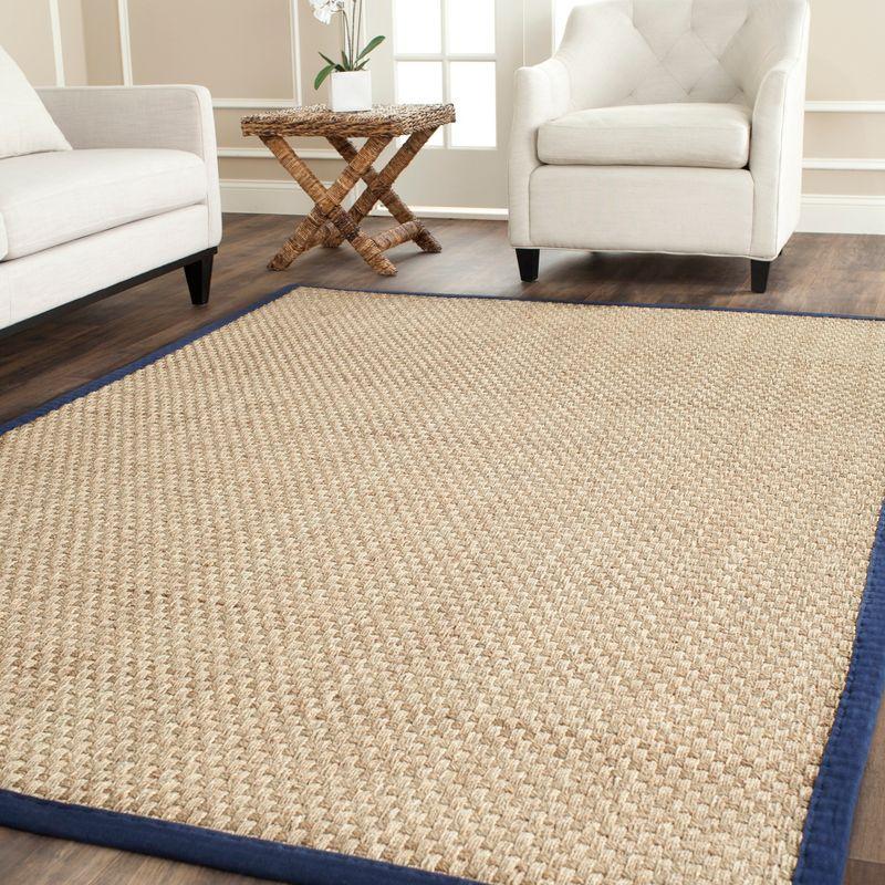 Natural Fiber Basket Weave  NF114 Power Loomed Indoor Area Rug - Natural/Navy Blue - 6'x6' - Safavieh