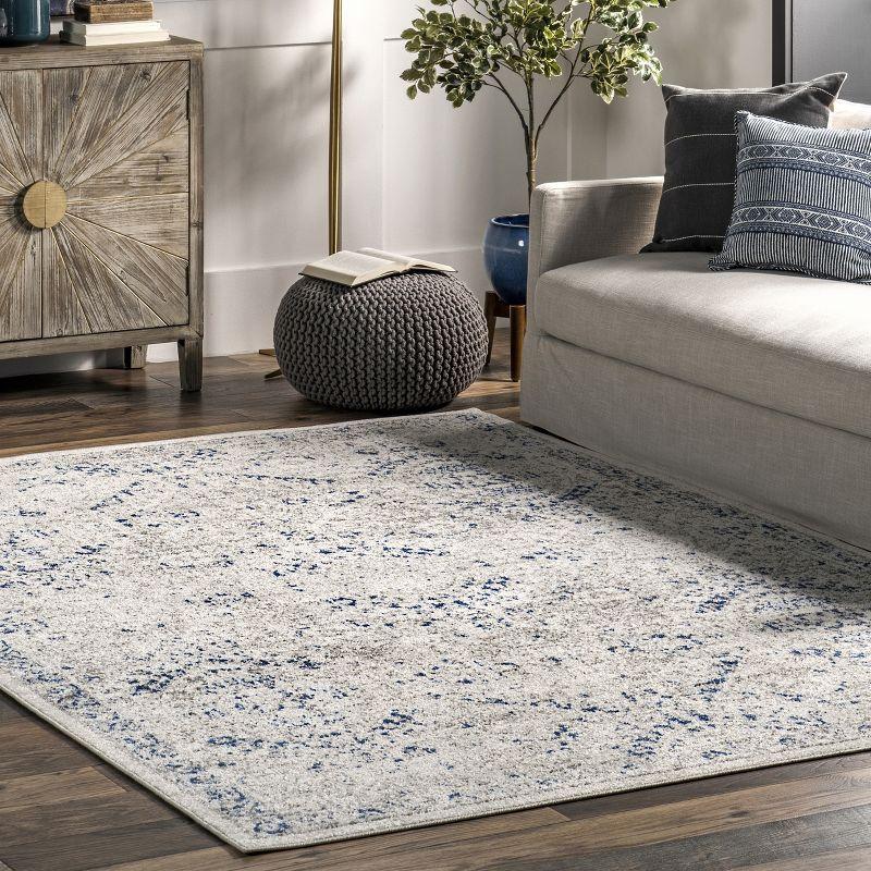 Elegant Vintage Blue 26" Stain-Resistant Synthetic Area Rug