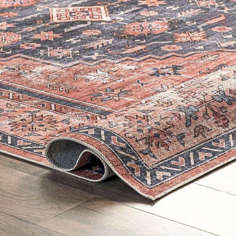 Nuloom Medallion 6x9 Machine Washable Indoor Area Rug for Living Room Bedroom Dining Room Kitchen, Brick/Dark Grey