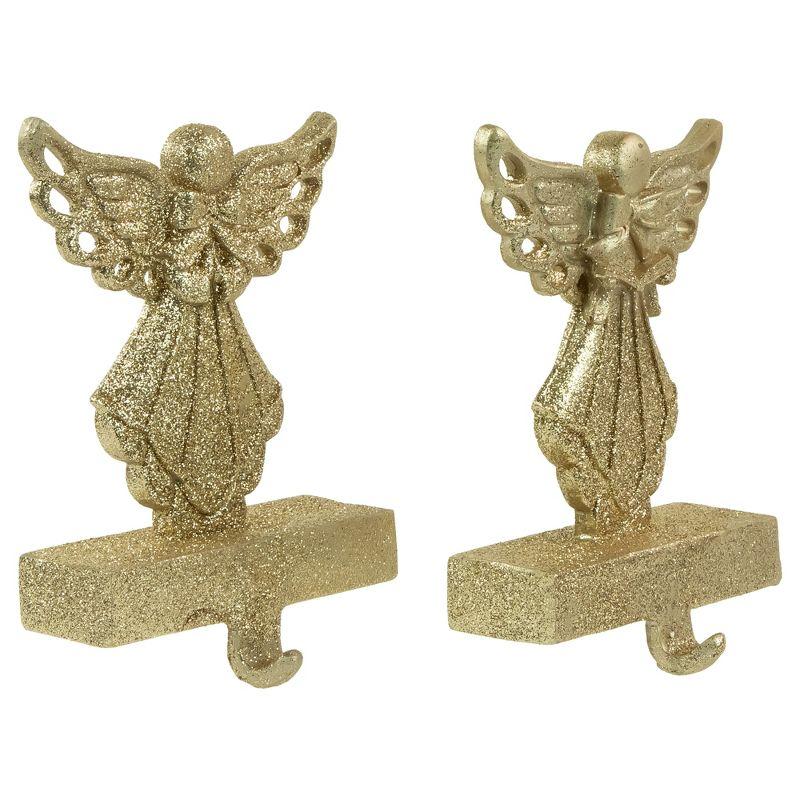 Northlight Angel Glittered Christmas Stocking Holders - 5.5" - Gold - Set of 2