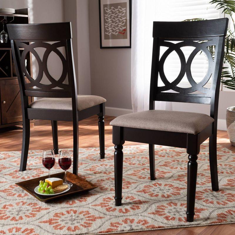 2pc Lucie Fabric Upholstered Wood Dining Chair Set Sand/Dark Brown - Baxton Studio