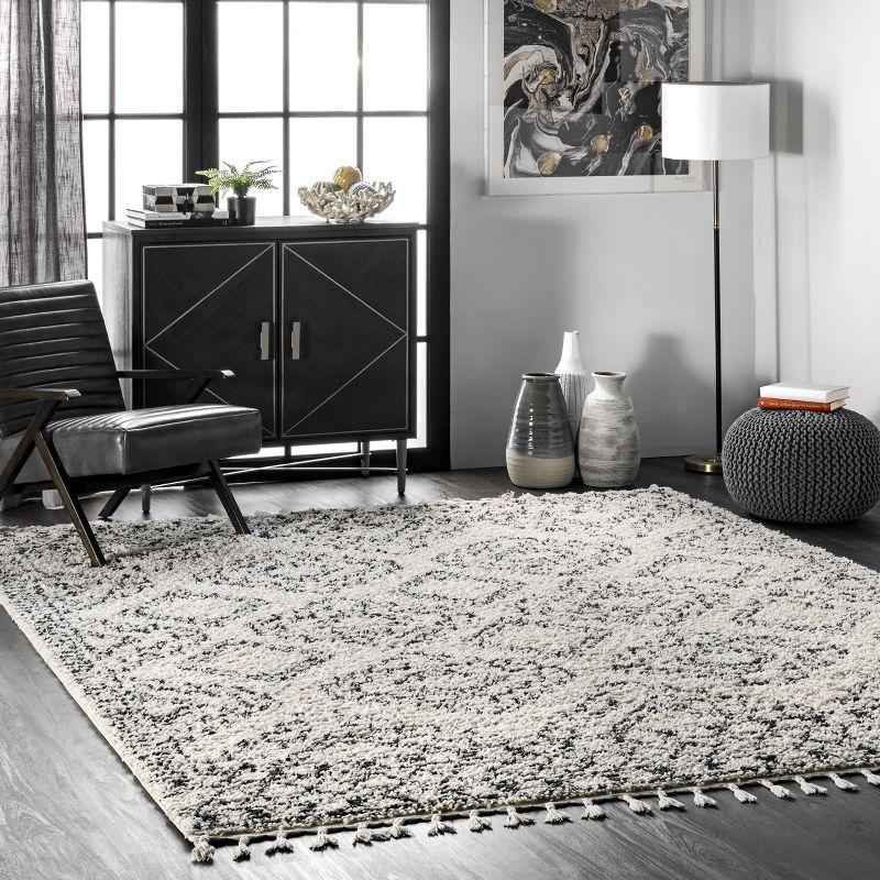 Off-White Square Braided Shag Synthetic Area Rug