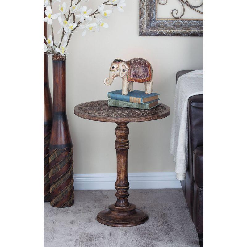 Carved Mango Wood Accent Table Brown - Olivia & May: Handcrafted, Traditional Style, Indoor Use