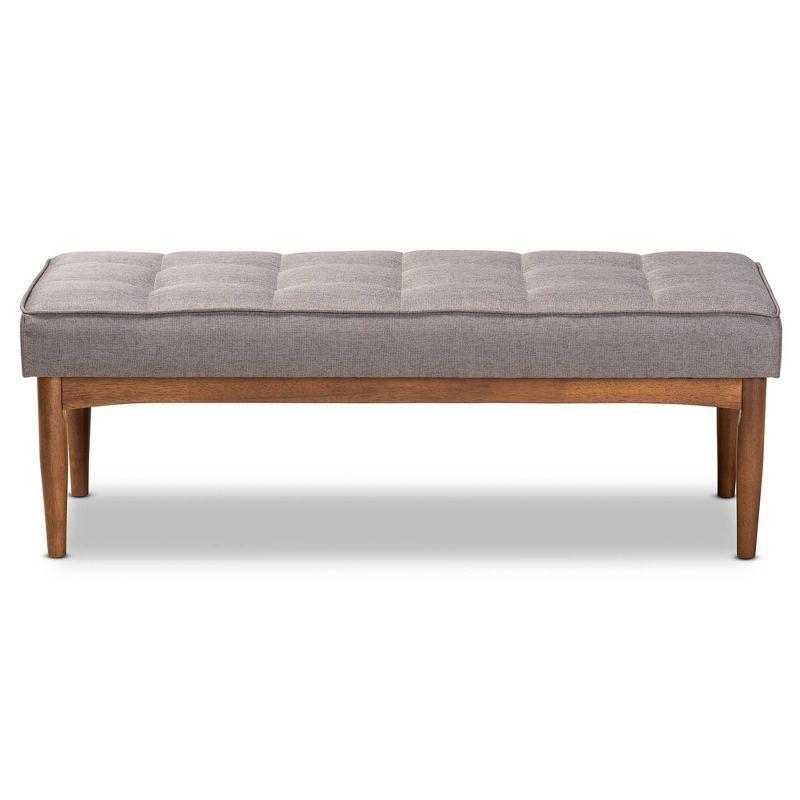 Sanford Wood Dining Ottoman Gray/Walnut Brown - Baxton Studio: Padded Fabric, Tufted Design, Angled Legs