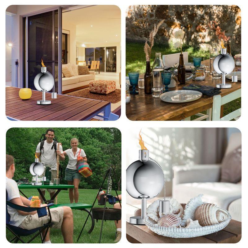 10-Inch Stainless-Steel Tabletop Torch Lamp with Fiberglass Wick - for Deck and Patio Decor by Nature Spring (Silver)