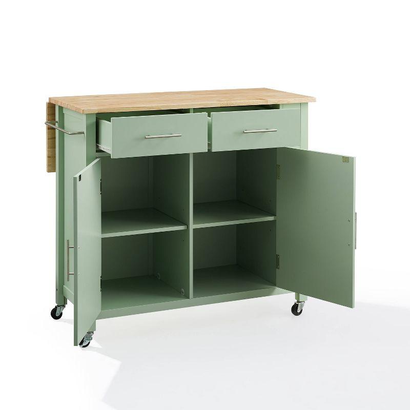 Savannah Wood Top Drop Leaf Kitchen Island/Cart Mint - Crosley: Adjustable Shelves, Spice Rack, Caster Wheels