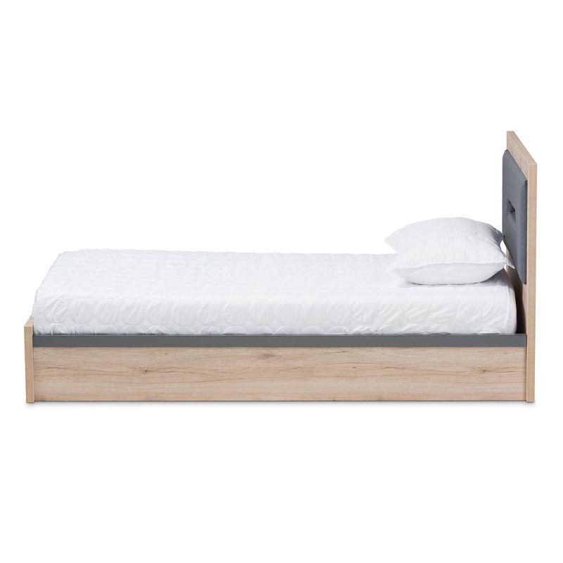 Baxton Studio Twin Pandora Modern and Contemporary Two Tone 2 Drawer Size Storage Platform Bed Dark Gray/Natural: Upholstered Headboard