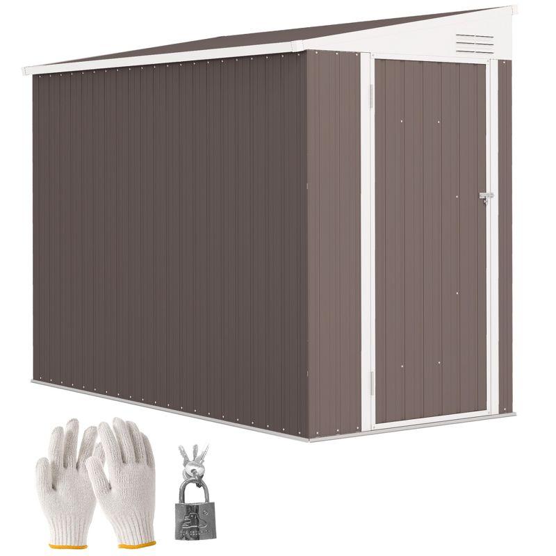 Outsunny 4' x 7.7' Metal Outdoor Storage Shed, Lean to Storage Shed, Garden Tool Storage House with Lockable Door and 2 Air Vents for Backyard, Patio, Lawn