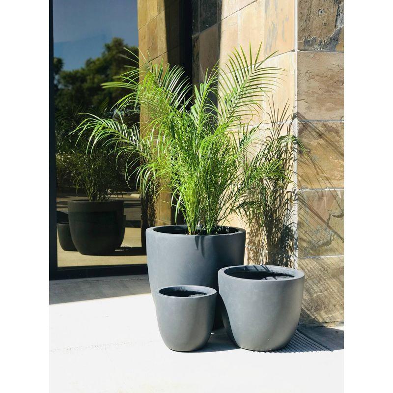 Set of 3 17" Kante Lightweight Modern Seamless Outdoor Concrete Oval Planter Charcoal Black - Rosemead Home & Garden, Inc.