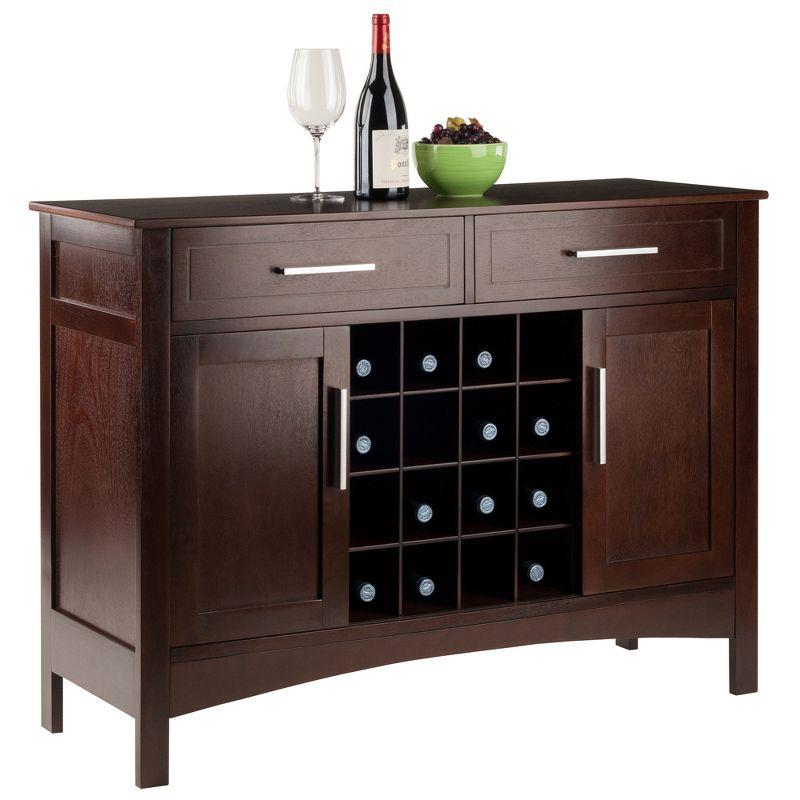 Winsome Gordon Buffet Cabinet/Sideboard Cappuccino: Transitional Style, Hardwood Frame, Sliding Doors, 2 Drawers