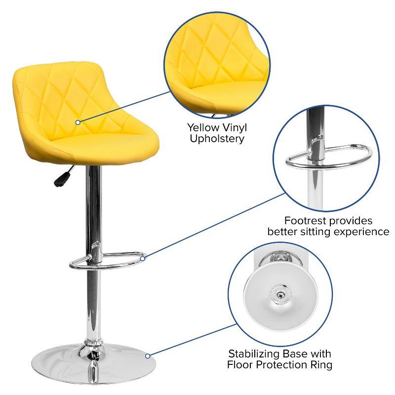 Retro Charm Yellow Vinyl Adjustable Swivel Bar Stool with Chrome Base