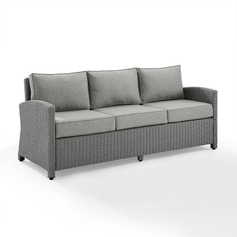 Gray Three-Seat Outdoor Wicker Sofa with Steel Frame