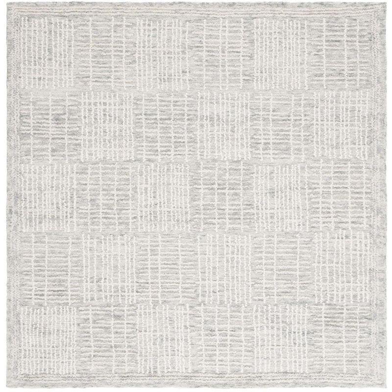 Abstract ABT275 Handmade Tufted Area Rug - Grey/Ivory - 6'-0" x 6'-0" Square - Safavieh