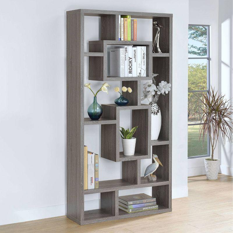 Weathered Gray 10-Shelf Geometric Bookcase