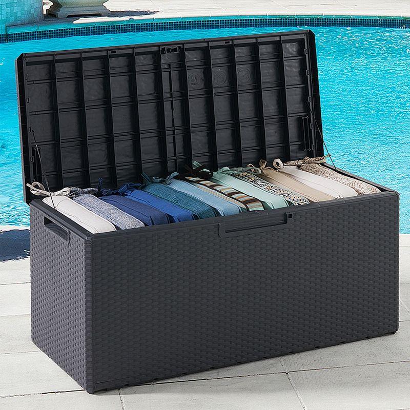 Gray Lockable Plastic Wicker Deck Box with Wheels