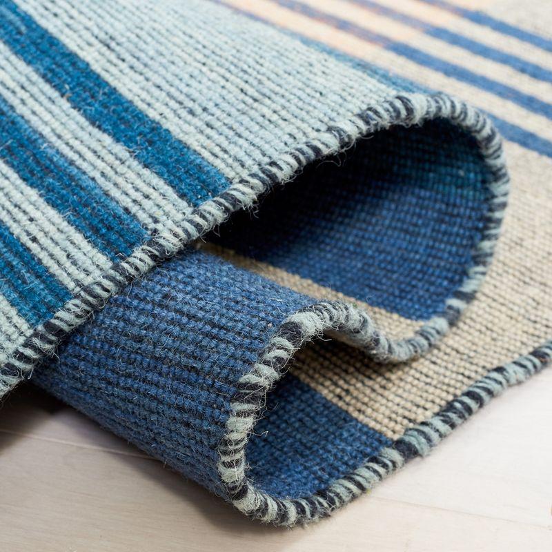 Southwestern Vibe Blue Stripe Wool 6' Square Area Rug