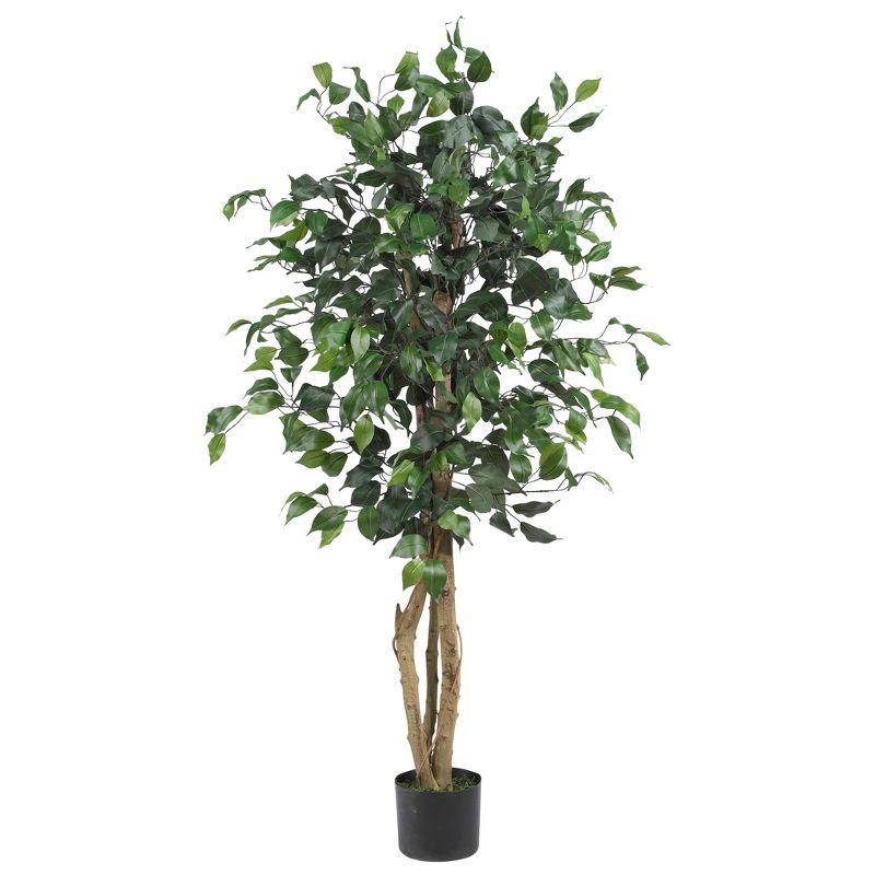 4-Foot Green Silk Ficus Tree in Black Pot