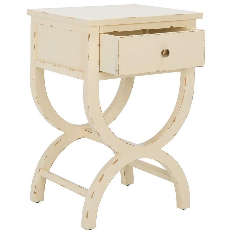 Vintage Cream Transitional Poplar End Table with Zinc Knob