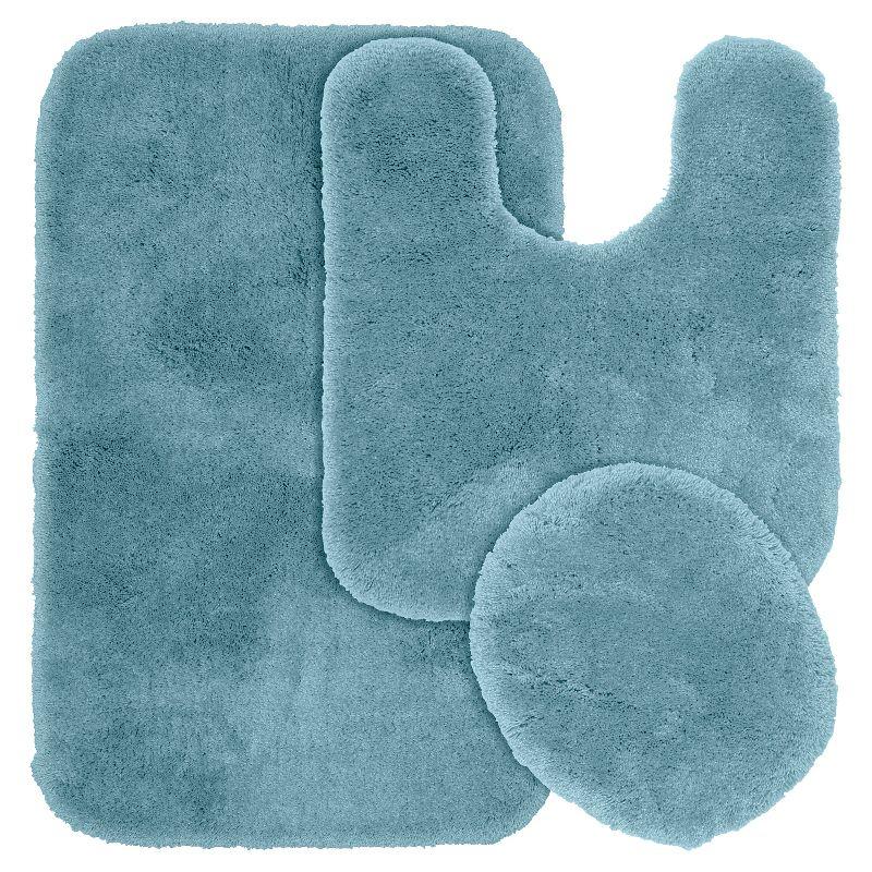 Finest Luxury Ultra Plush Blue Nylon 3-Piece Bath Rug Set