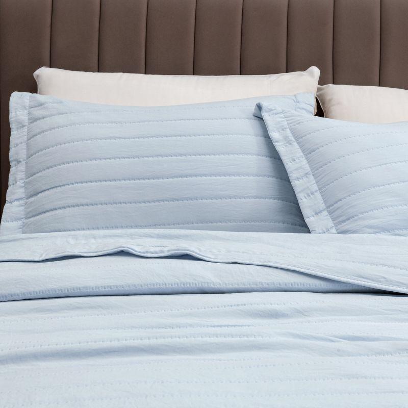 FreshFolds Solid Stitched Microfiber Quilt Set with Shams