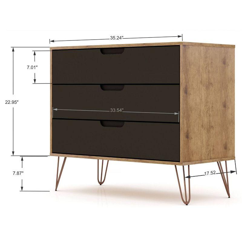 Set of 2 Rockefeller 3 Drawer Dresser Nature/Textured Gray - Manhattan Comfort: MDF Bedroom Storage, 6 Drawers
