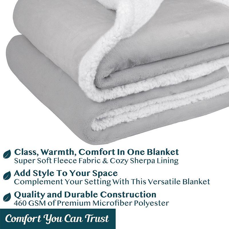 PAVILIA Premium Faux Shearling Fleece Throw Blanket for Bed, Reversible Warm Blanket for Couch Sofa, Light Gray/Throw - 50x60