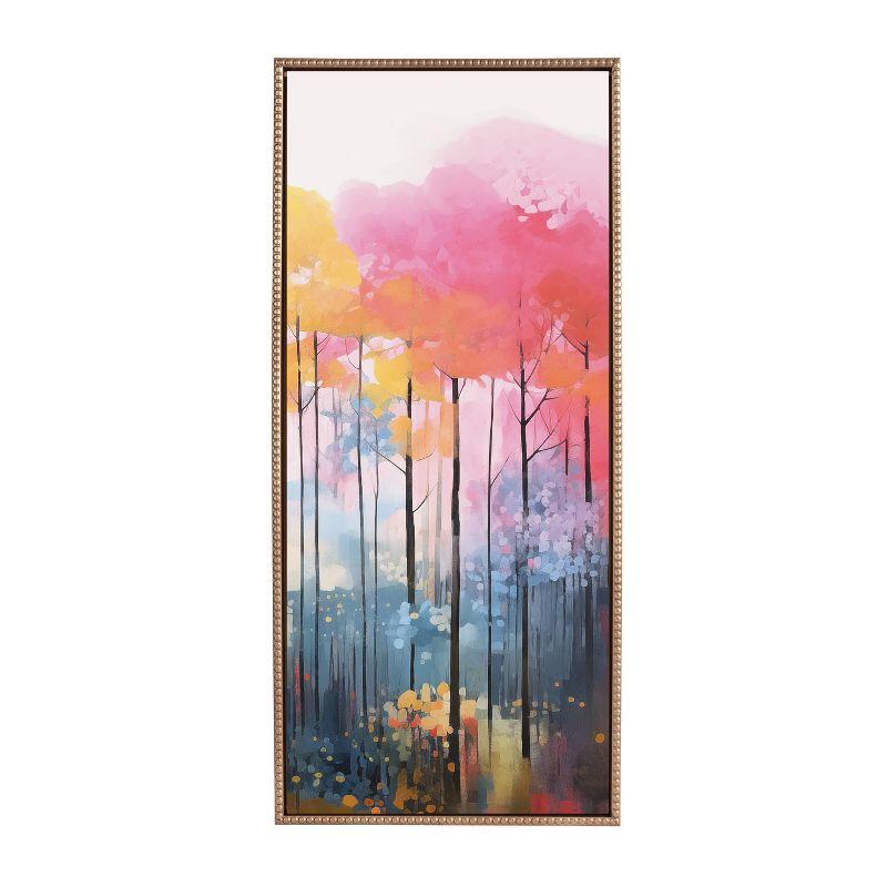 Gold Beaded Frame Colorful Forest Landscape Canvas Print, 18x40