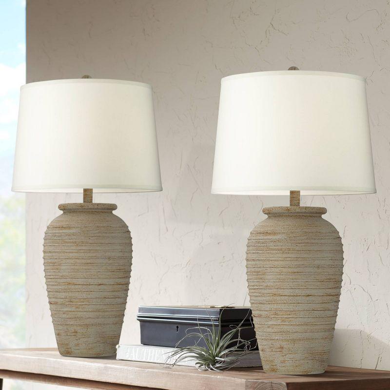 Austin 28" Sand Toned Rustic Jug Table Lamps Set of 2 with Cream Shades