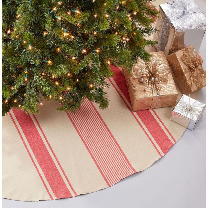 Red and Beige Cotton Banded Design Tree Skirt