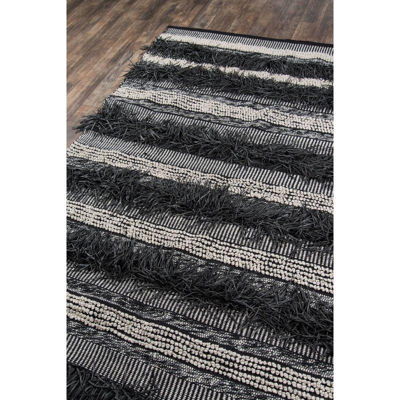 Modern Handwoven Stripe Shag Rug Black Synthetic 3'9" x 5'9"