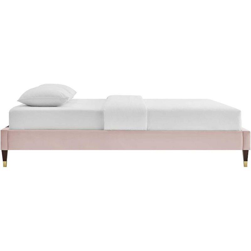 Harlow Glam Deco Pink Velvet King Platform Bed with Gold Accents