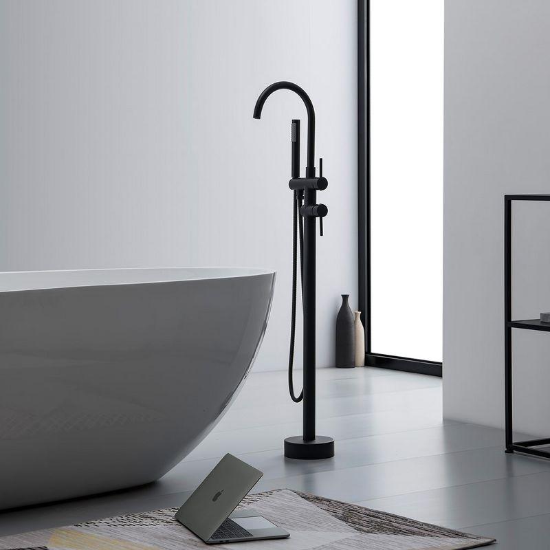 Double-Handle Freestanding Floor Mount Roman Tub Faucet Bathtub Filler with Hand Shower